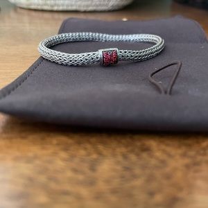 John Hardy Classic 5mm Silver Bracelet Red Pave Stones 7.5 long NWT GREAT PRICE